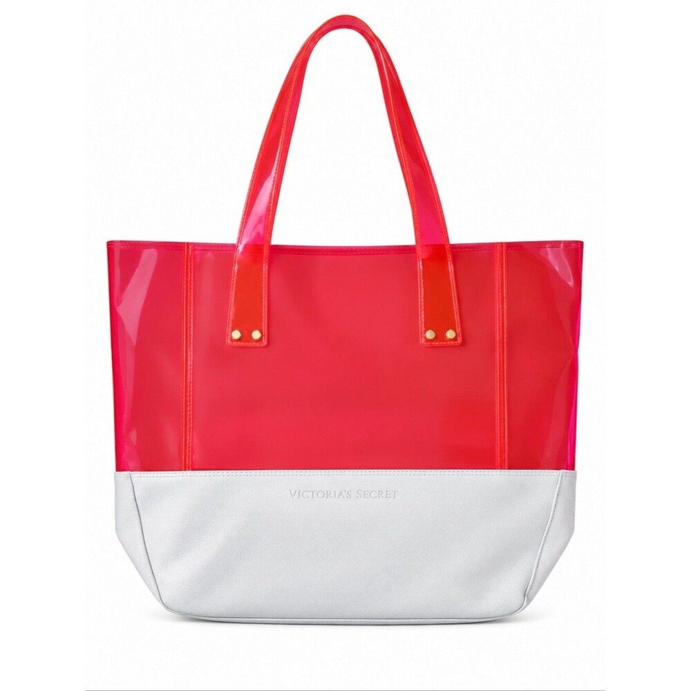 EUC Victorias Secret Large Clear Pink And White Tote Bag Weekender Purse